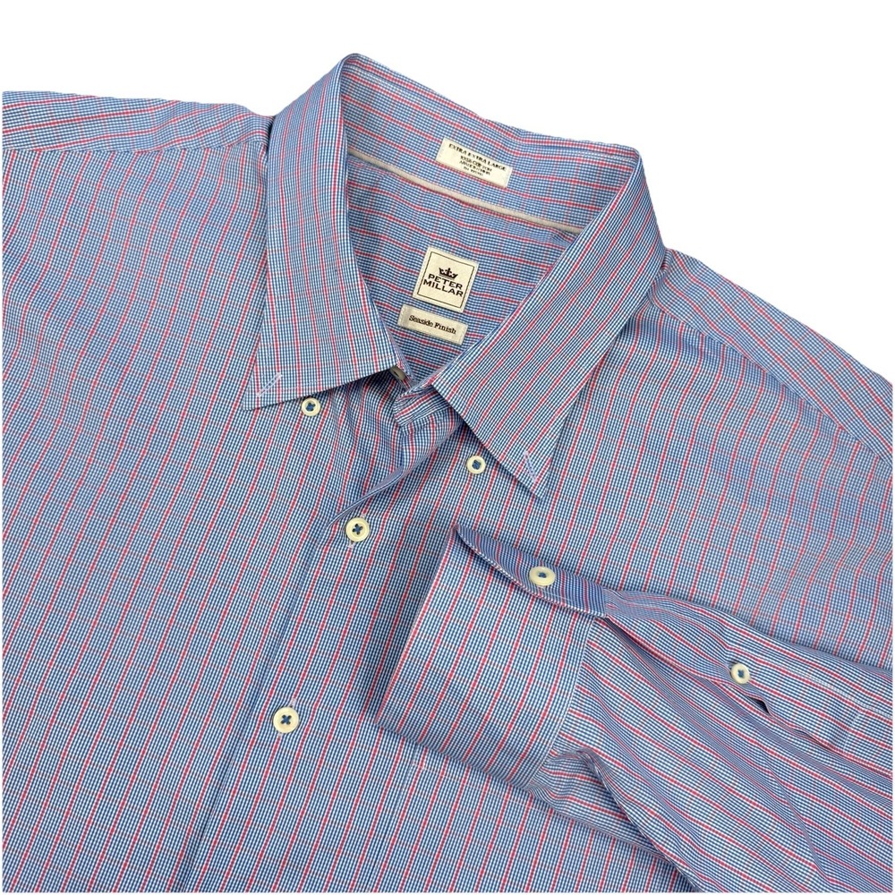 Peter Millar Seaside‎ Finish Men's XXL Plaid Button Down Shirt Long Sleeve